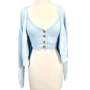 GLASSONS - 2 pc light blue knitted tank top & cardigan set women's size M